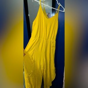 Yellow Wide Leg Jumpsuit - Amazon (Size: L)